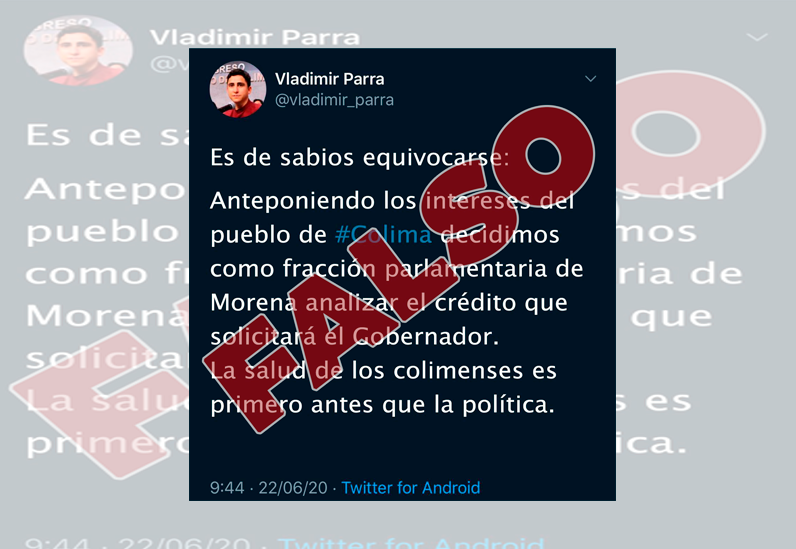 Advierte Vladimir Parra sobre Twit falso en favor de la deuda