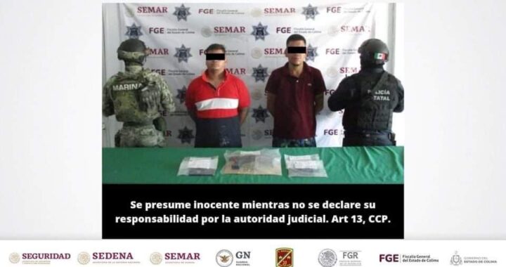 Mesa de Coordinación informa la detención de dos personas en Colima con arma de fuego y droga