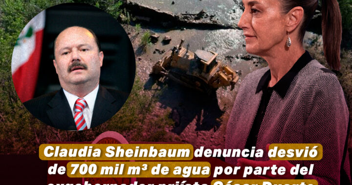 Claudia Sheinbaum denuncia desvió de 700 mil m³ de agua por parte del exgobernador priísta César Duarte en Chihuahua