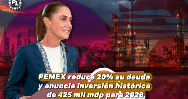 Pemex reduce 20% su deuda y anuncia inversión histórica de 425 mil mdp para 2026
